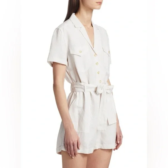 Rails Georgie Tie Waist Linen Romper in Stone - Picture 5 of 13